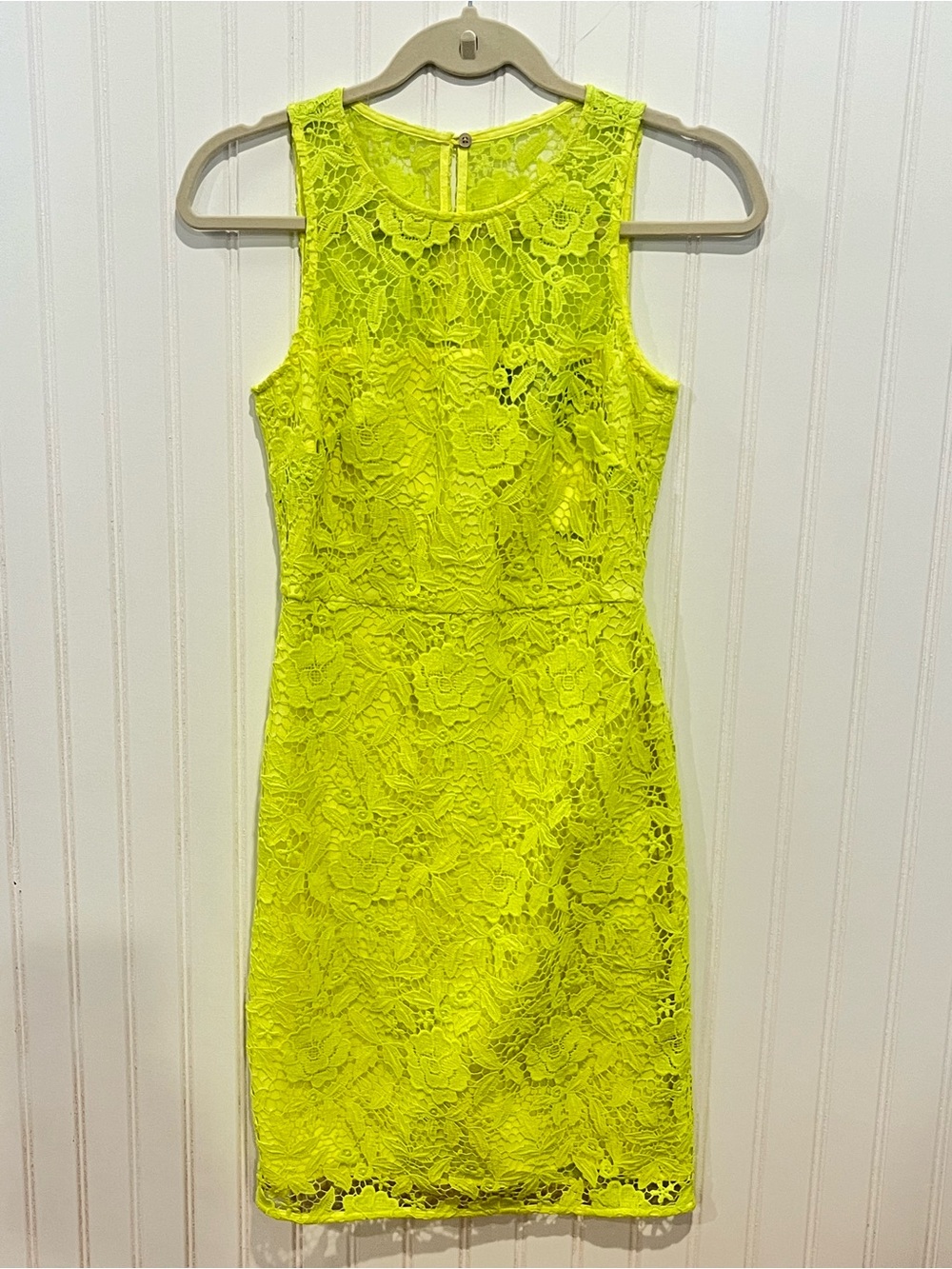 NWT J. Crew Neon Yellow Lace Midi Sheath Dress size 0